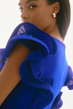 Joseph Ribkoff Frilly Sleeve Dress in Royal Sapphire 251733