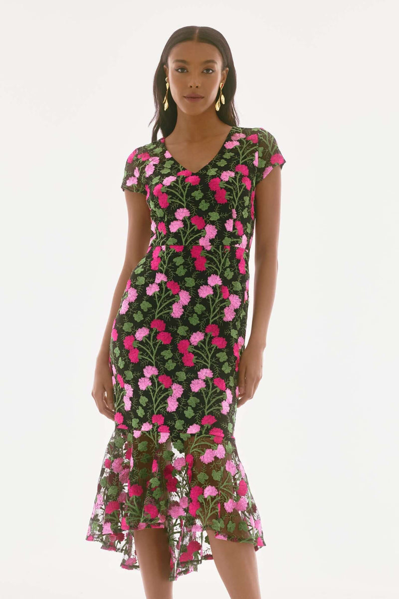 Signature by Joseph Ribkoff Flounce Dress in Black Floral 251762