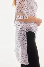 Signature by Joseph Ribkoff Chiffon Top in Vanilla Black Dots 251774