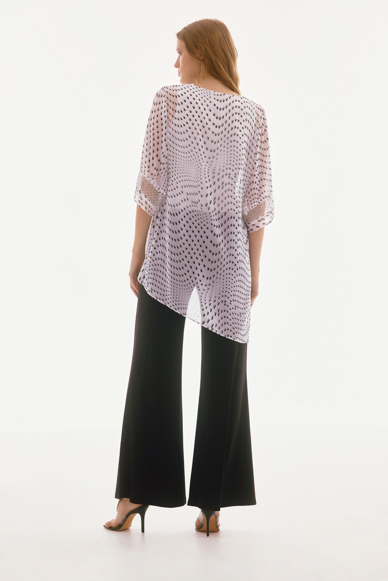 Signature by Joseph Ribkoff Chiffon Top in Vanilla Black Dots 251774