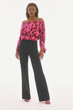 Signature by Joseph Ribkoff Satin Top in Pink Black Geranium 251784