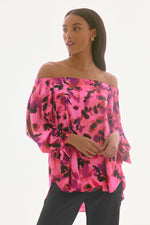 Signature by Joseph Ribkoff Satin Top in Pink Black Geranium 251784