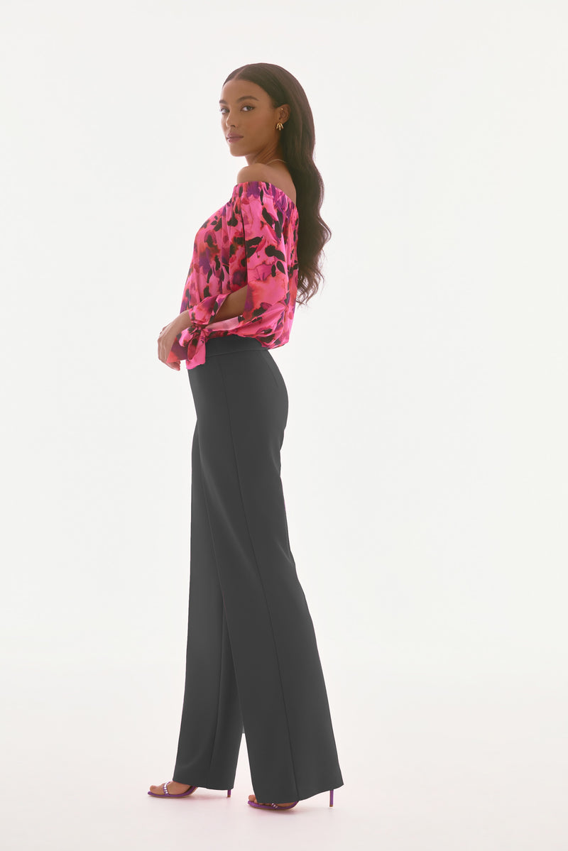 Signature by Joseph Ribkoff Satin Top in Pink Black Geranium 251784