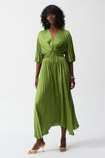 Joseph Ribkoff Pleated Satin Midi in Greenery 251903