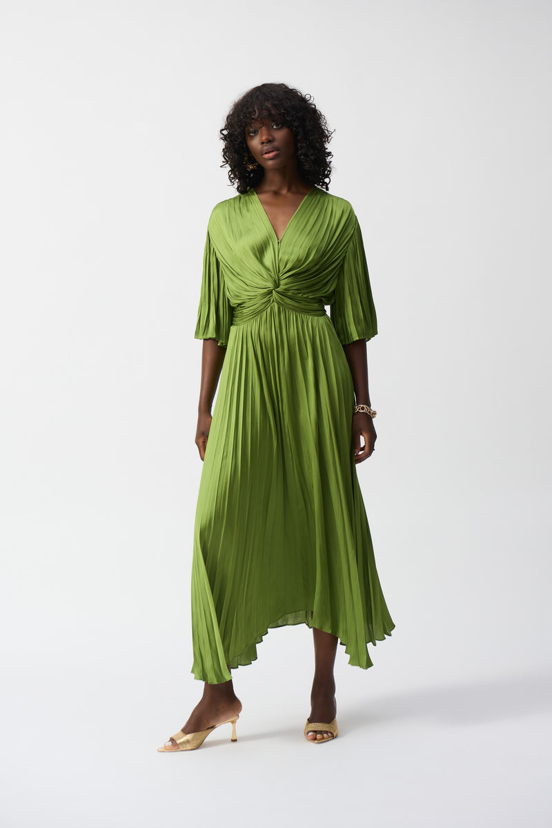 Joseph Ribkoff Pleated Satin Midi in Greenery 251903