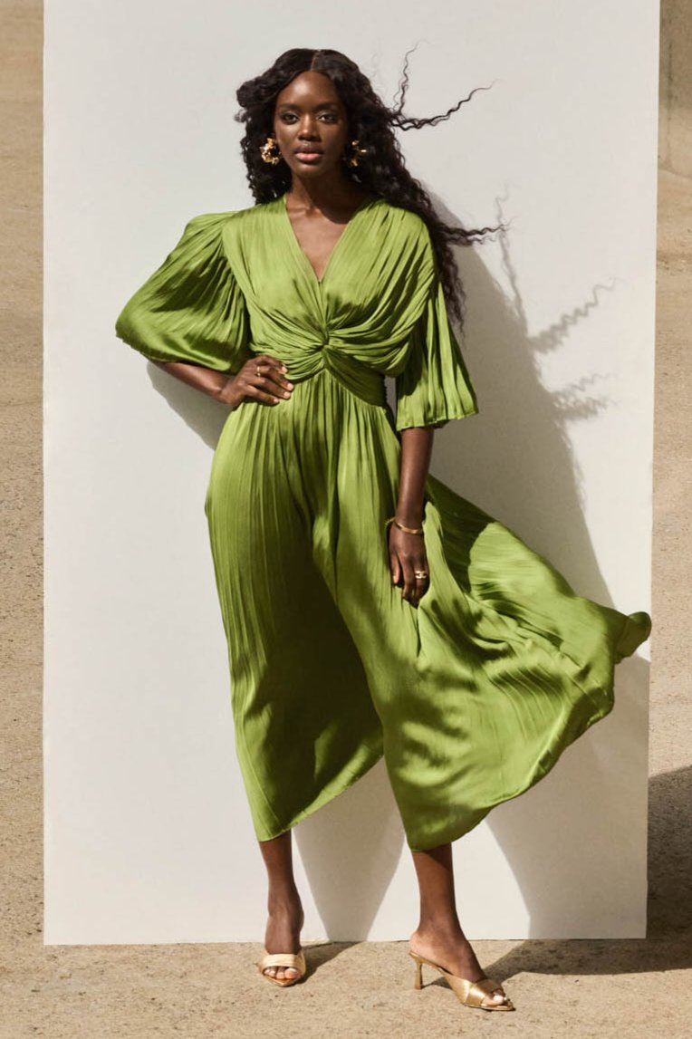 Joseph Ribkoff Pleated Satin Midi in Greenery 251903