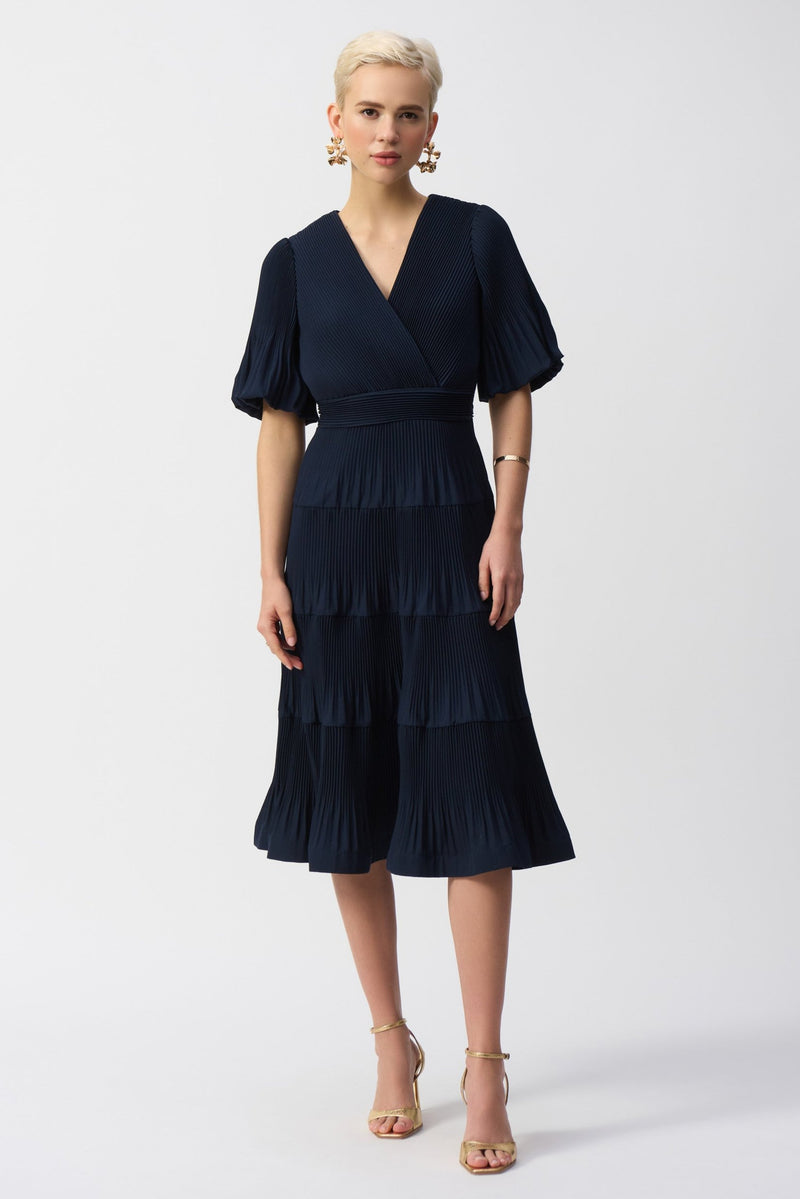 Joseph Ribkoff Pleated Fit & Flare Dress in Midnight 251905