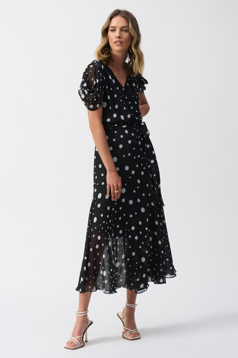 Joseph Ribkoff Chiffon Dot Print Wrap Dress 251907