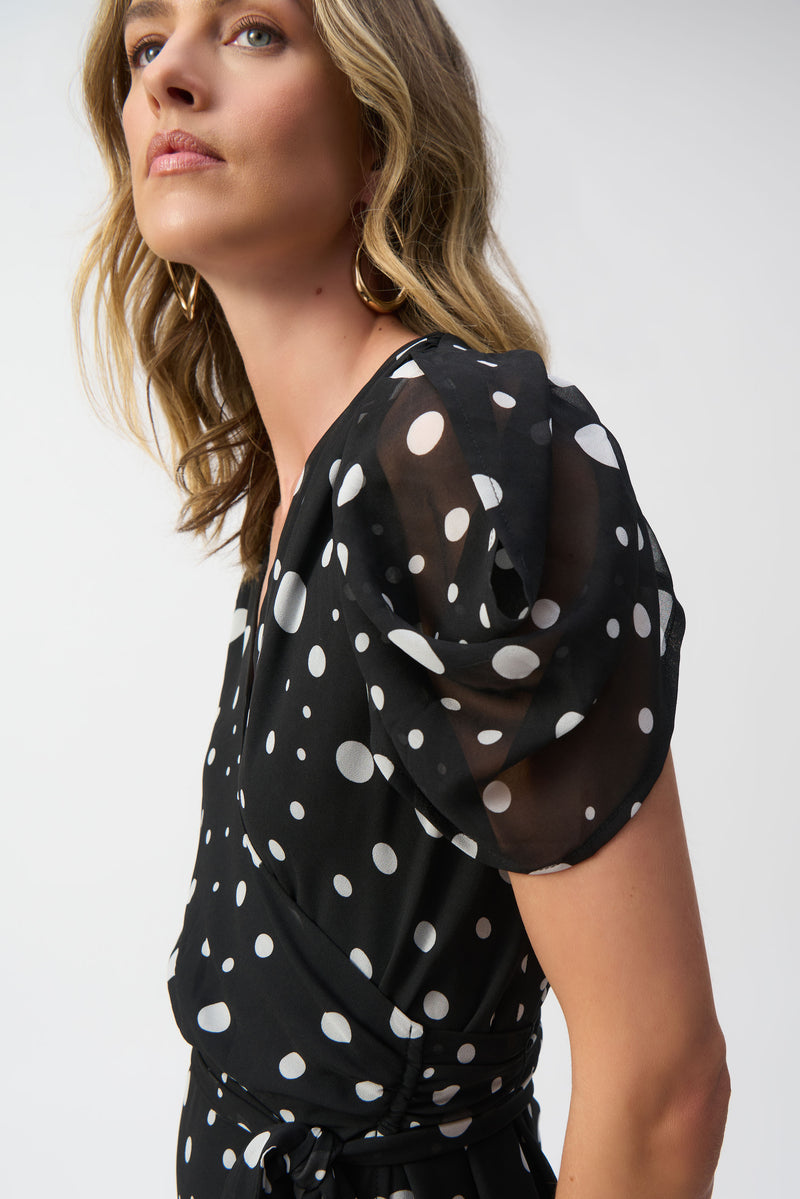 Joseph Ribkoff Chiffon Dot Print Wrap Dress 251907