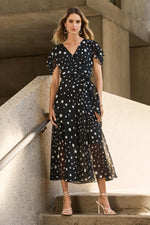 Joseph Ribkoff Chiffon Dot Print Wrap Dress 251907