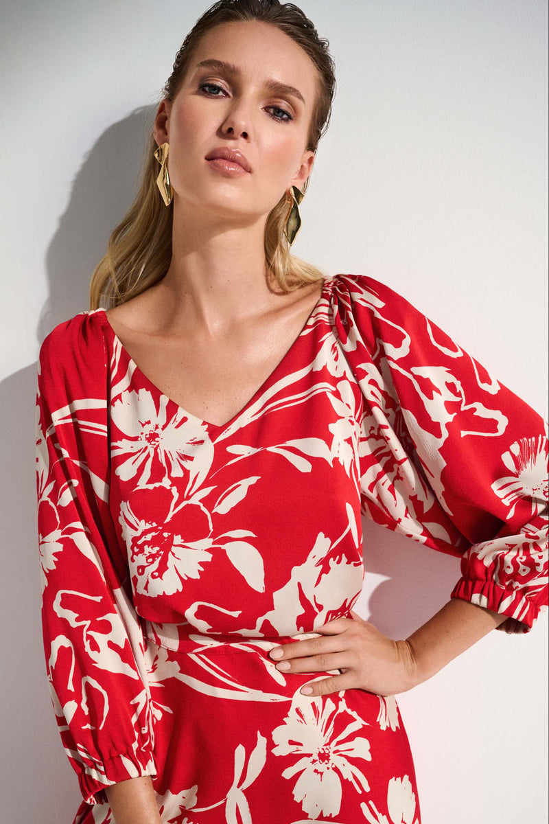 Joseph Ribkoff Satin Top in Red Cream 252119