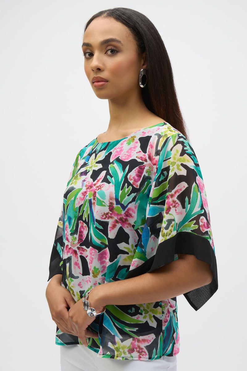 Joseph Ribkoff Chiffon Top in Black Tropics 252126