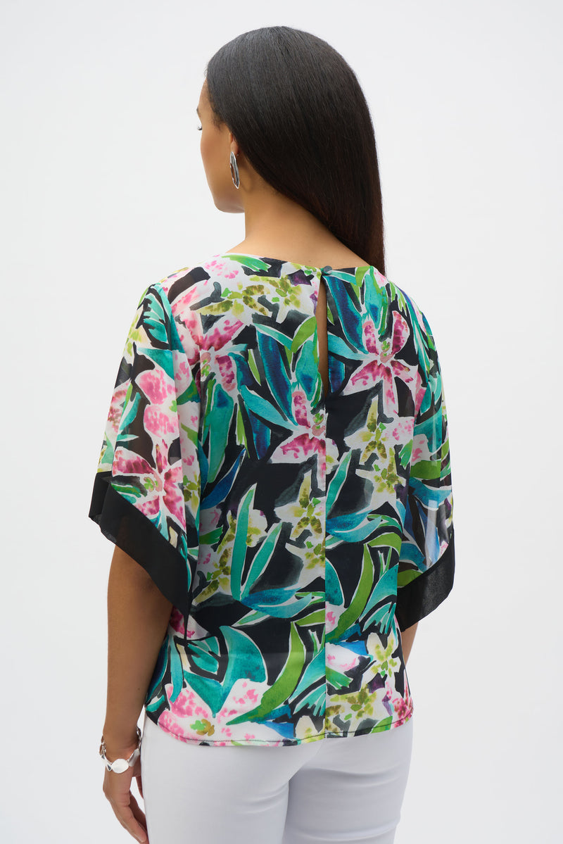 Joseph Ribkoff Chiffon Top in Black Tropics 252126