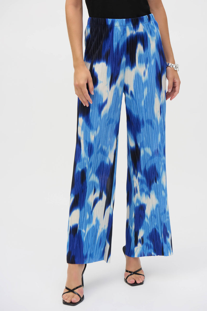 Joseph Ribkoff Pleated Wide Leg Pant in Blue Vanilla 252138