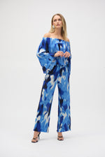 Joseph Ribkoff Pleated Wide Leg Pant in Blue Vanilla 252138