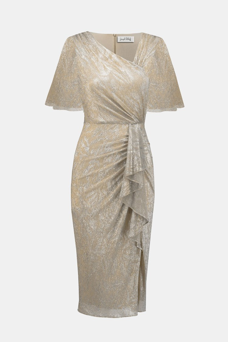 Signature by Joseph Ribkoff Plisse' Dress in Silver Quartz 252706X