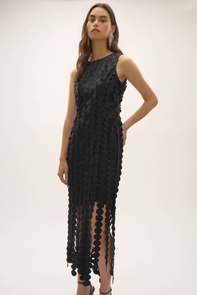 Signature by Joseph Ribkoff Circle Fringe Dress in Black 252712