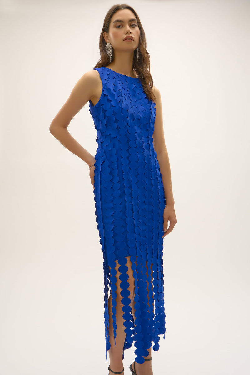 Signature by Joseph Ribkoff Circle Fringe Dress in Royal Sapphire 252712