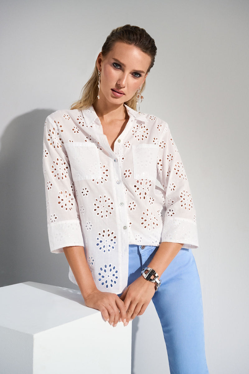 Joseph Ribkoff Eyelet Shirt in White 252928