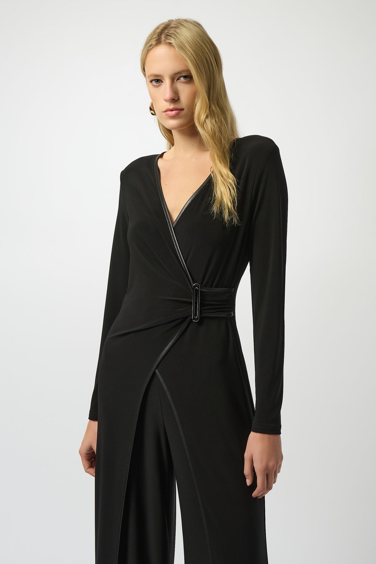 Joseph Ribkoff Leatherette Trim Jumpsuit in Black 253249