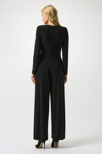 Joseph Ribkoff Leatherette Trim Jumpsuit in Black 253249