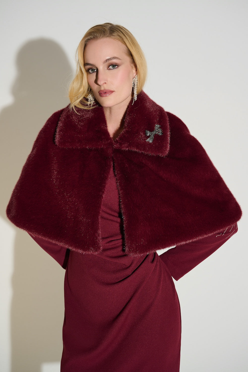 Signature by Joseph Ribkoff Faux Fur Cape in Merlot 253749