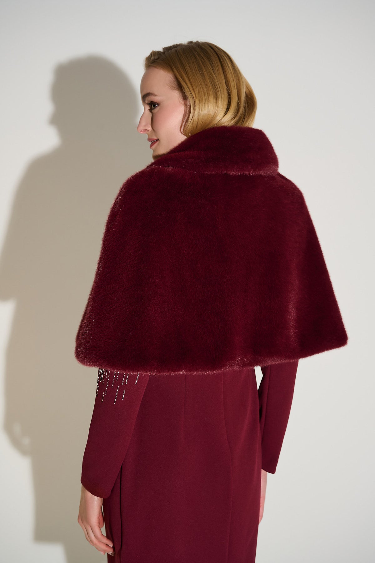 Signature by Joseph Ribkoff Faux Fur Cape in Merlot 253749