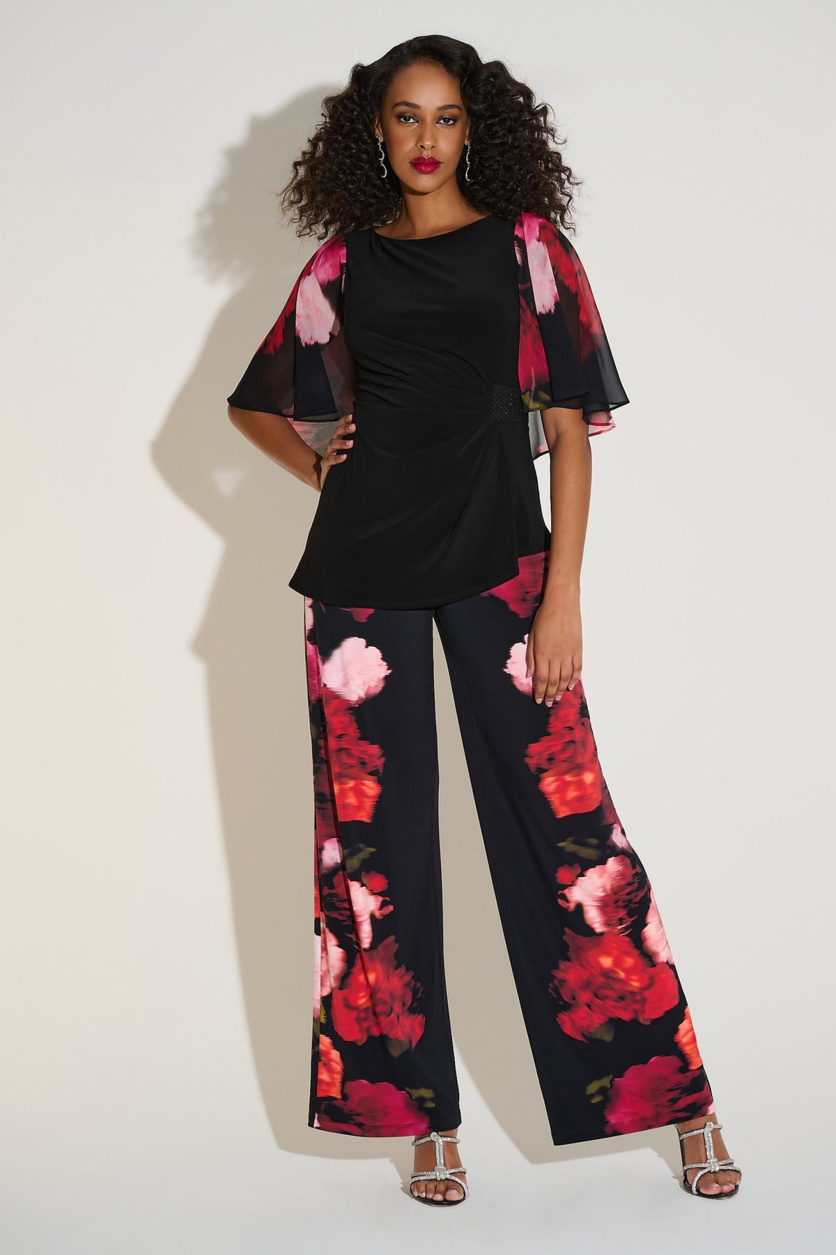 Signature by Joseph Ribkoff Floral Pant in Black Red 253767