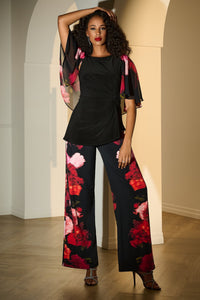 Signature by Joseph Ribkoff Floral Pant in Black Red 253767