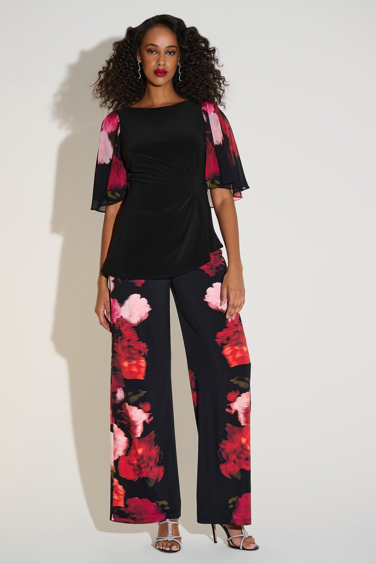 Signature by Joseph Ribkoff Floral Pant in Black Red 253767