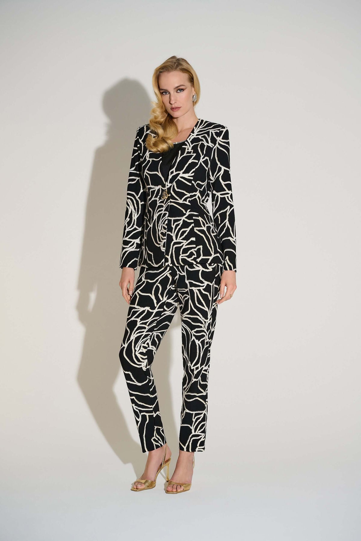 Signature by Joseph Ribkoff Gold Foil Jacket in Black Vanilla 253781