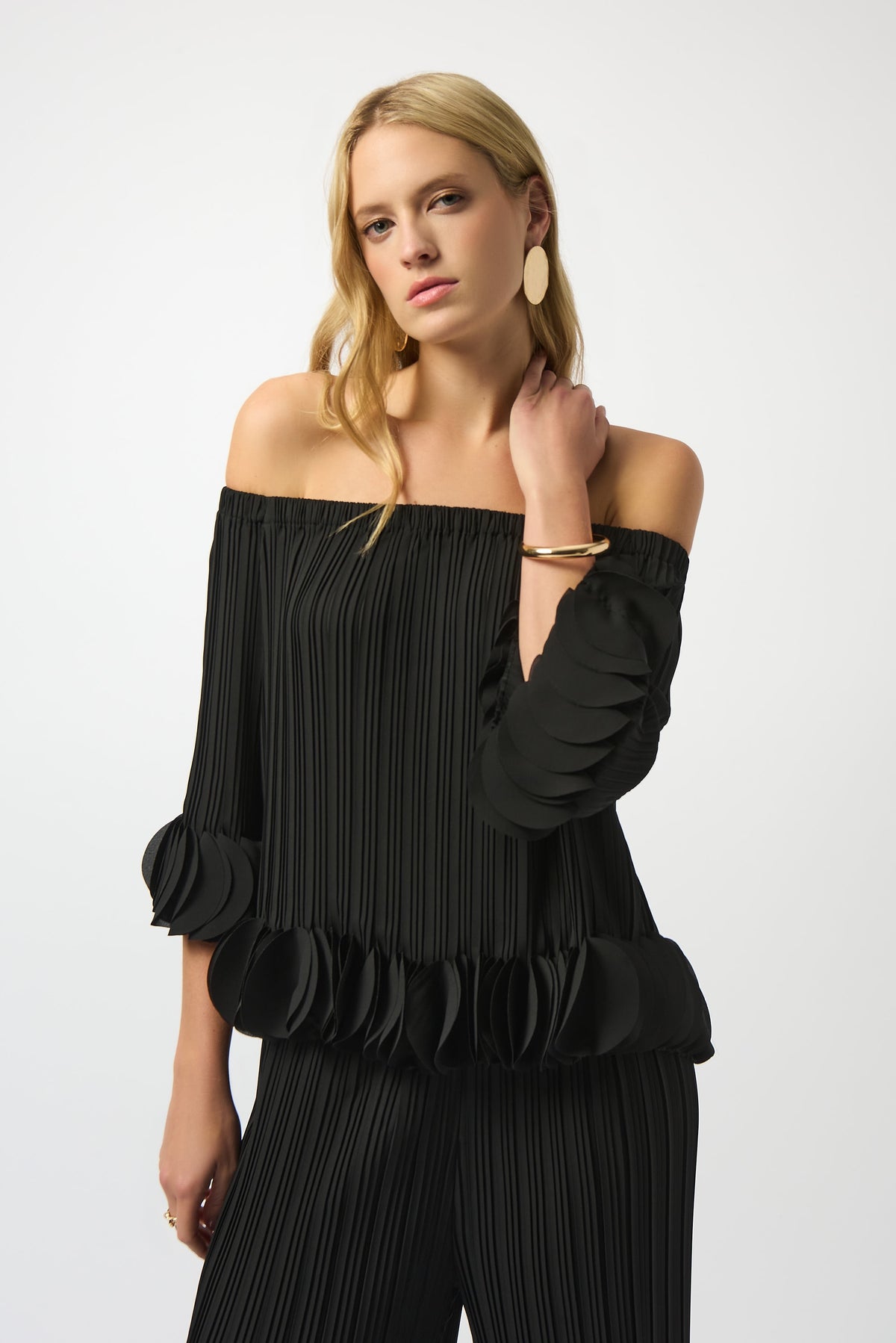 Joseph Ribkoff Georgette Pleated Top in Black 253939