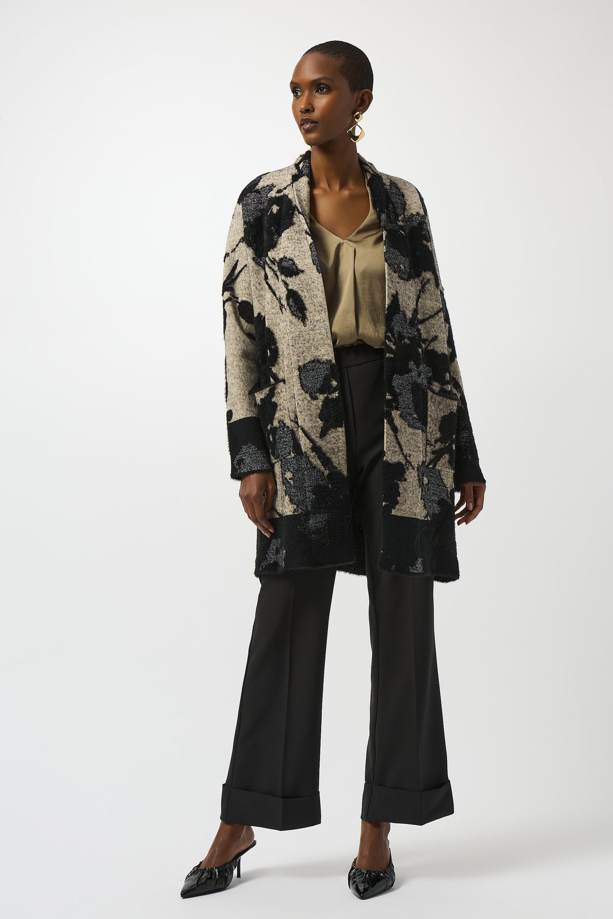 Joseph Ribkoff Jacquard Cardi in Black Champagne 253956