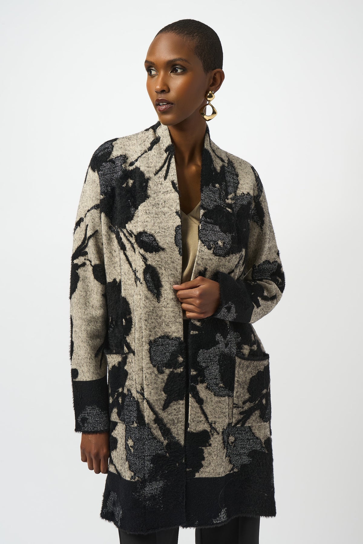 Joseph Ribkoff Jacquard Cardi in Black Champagne 253956