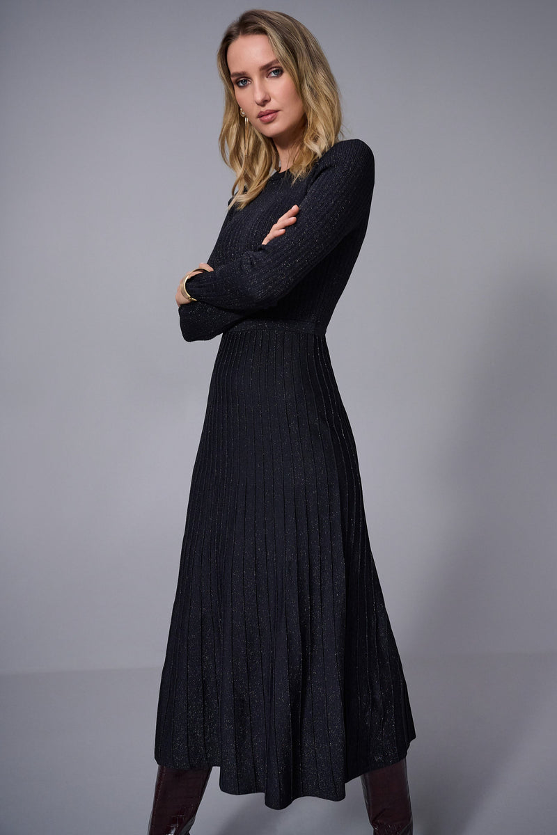 Joseph Ribkoff Fit & Flare Knit Dress in Black Glimmer 253987