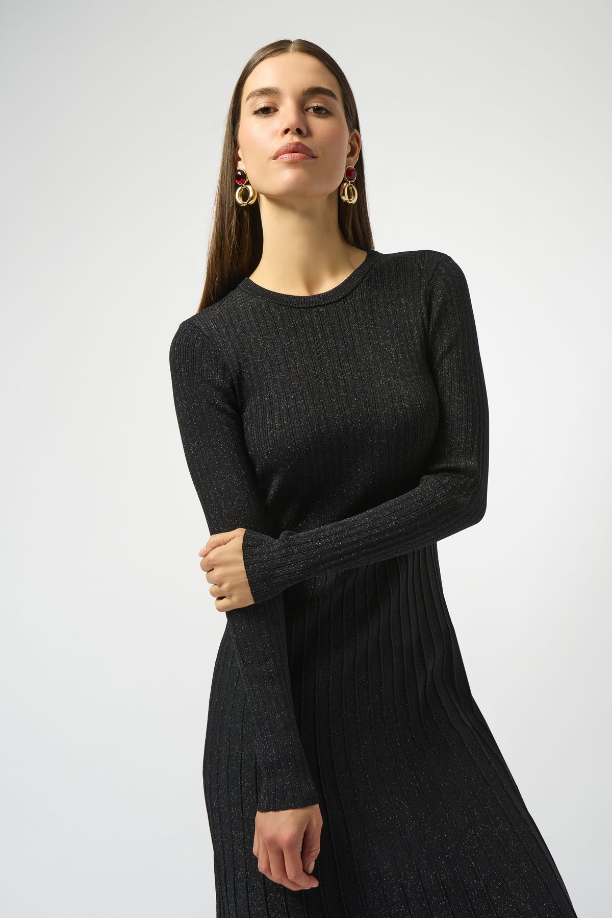 Joseph Ribkoff Fit & Flare Knit Dress in Black Glimmer 253987