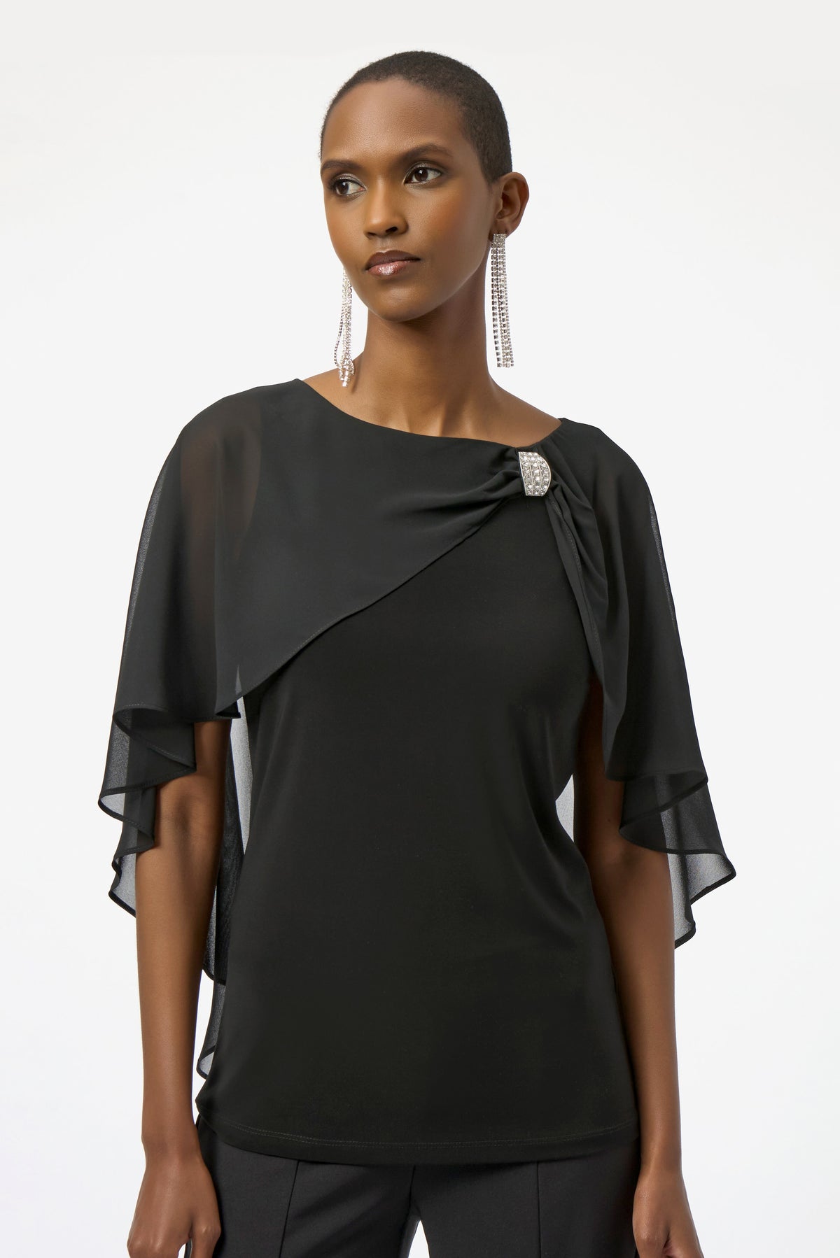 Joseph Ribkoff Chiffon Capelet Top in Black 254021