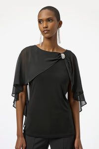 Joseph Ribkoff Chiffon Capelet Top in Black 254021