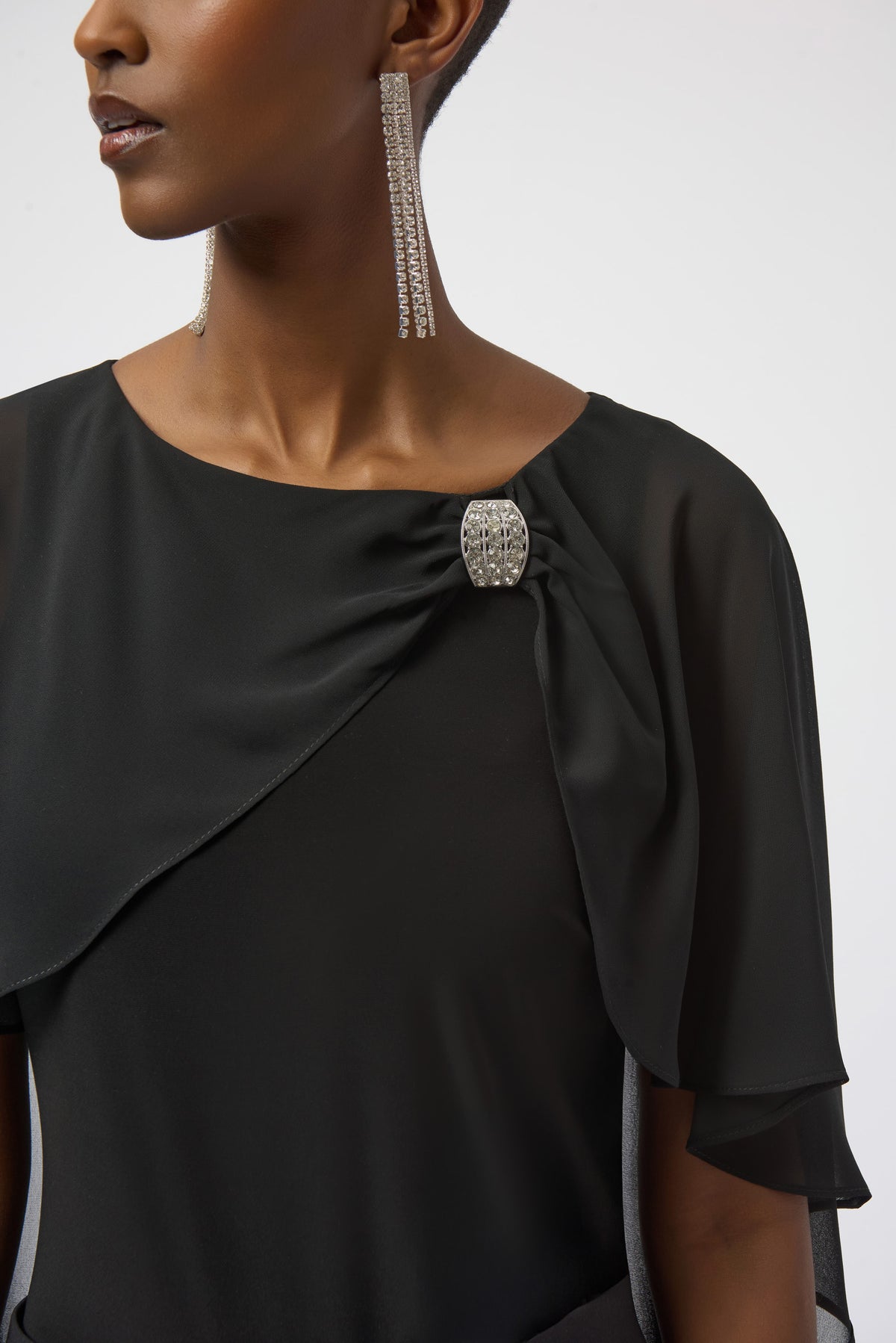Joseph Ribkoff Chiffon Capelet Top in Black 254021