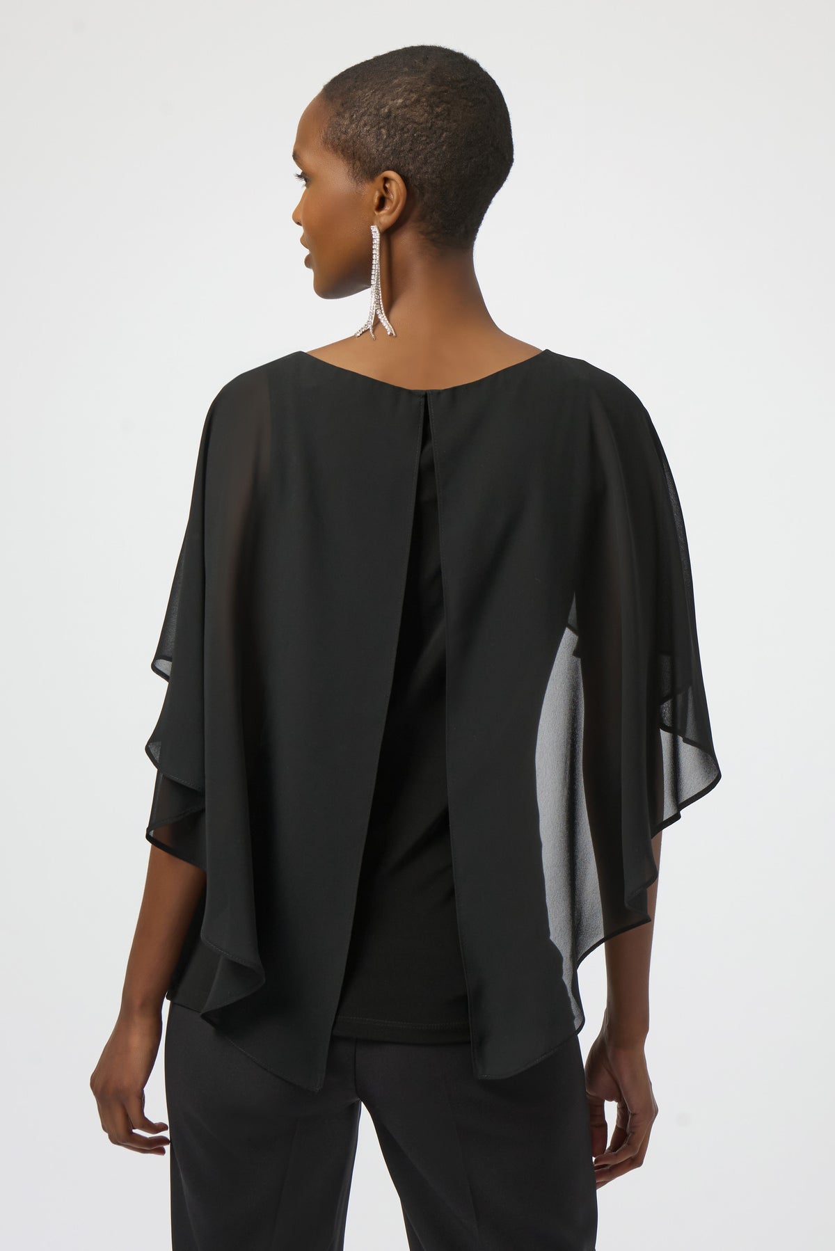 Joseph Ribkoff Chiffon Capelet Top in Black 254021