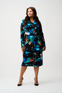Joseph Ribkoff Abstract Wrap Dress in Black Turquoise 254070