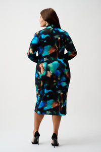 Joseph Ribkoff Abstract Wrap Dress in Black Turquoise 254070