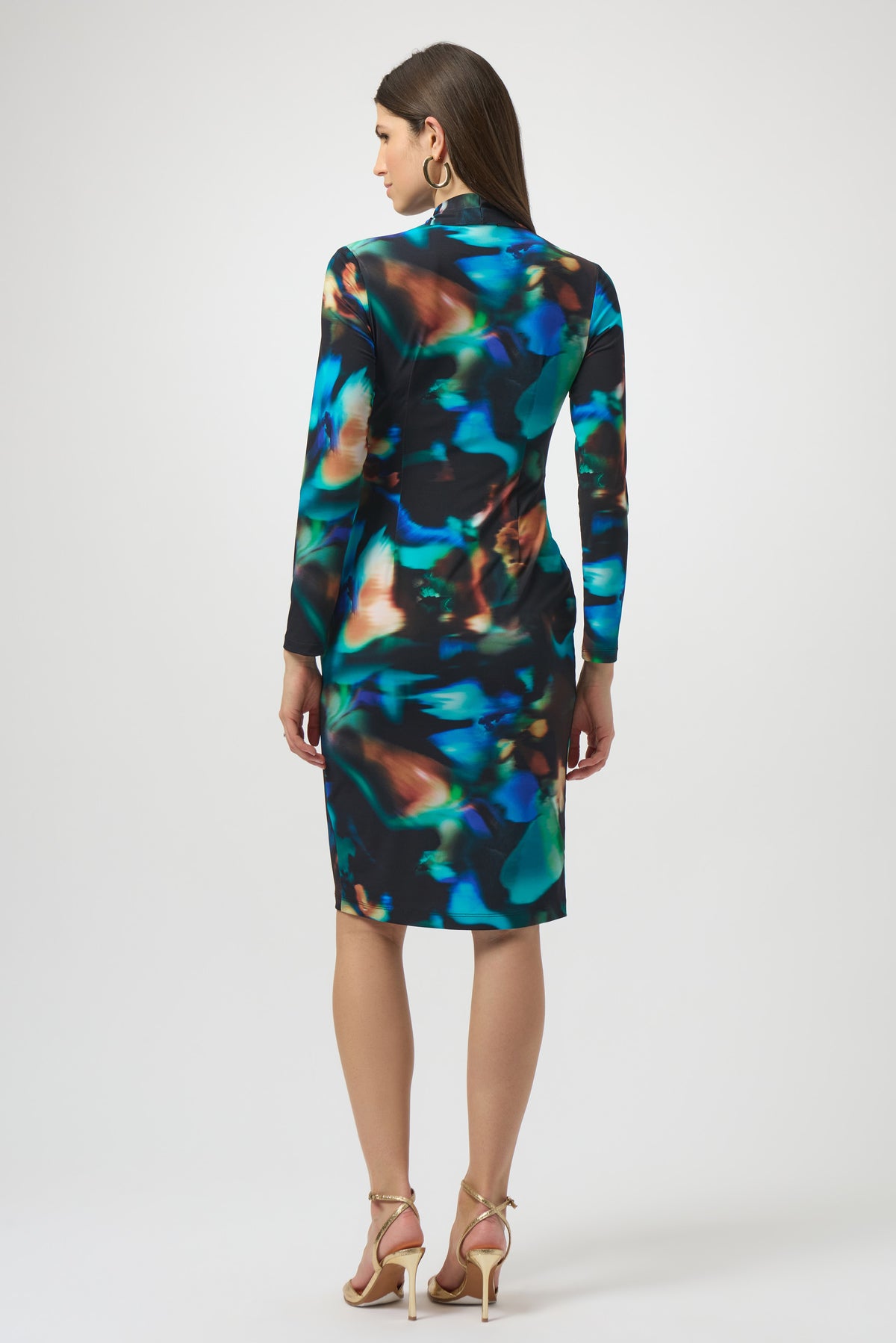 Joseph Ribkoff Abstract Wrap Dress in Black Turquoise 254070