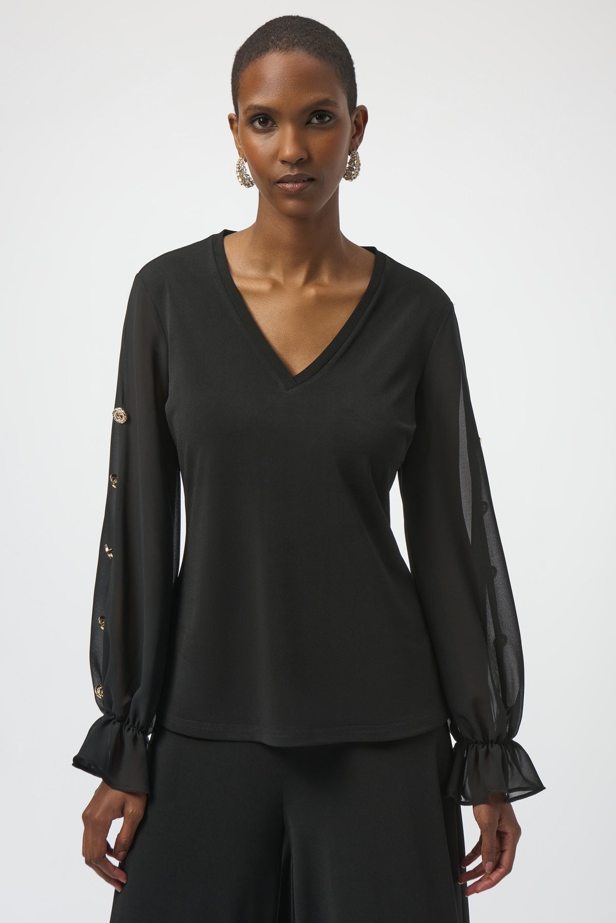 Joseph Ribkoff Moss Crepe &  Chiffon Top in Black 254093
