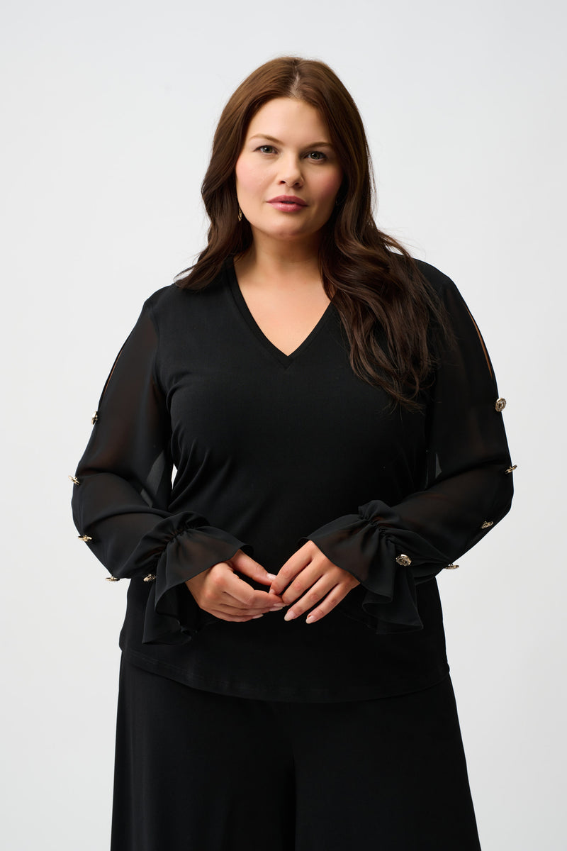 Joseph Ribkoff Moss Crepe &  Chiffon Top in Black 254093
