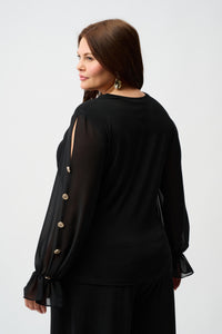 Joseph Ribkoff Moss Crepe &  Chiffon Top in Black 254093