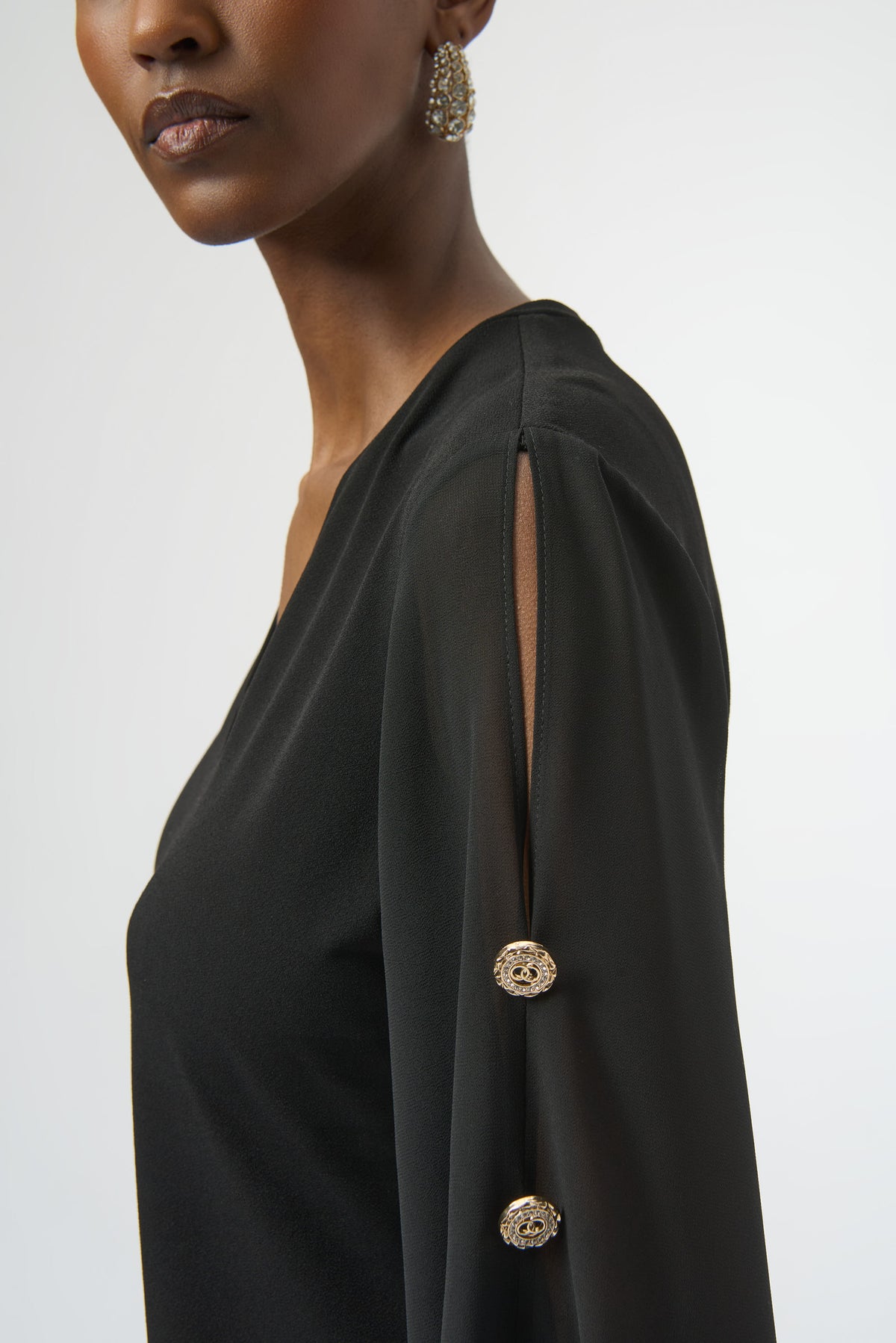 Joseph Ribkoff Moss Crepe &  Chiffon Top in Black 254093