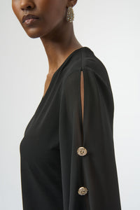 Joseph Ribkoff Moss Crepe &  Chiffon Top in Black 254093