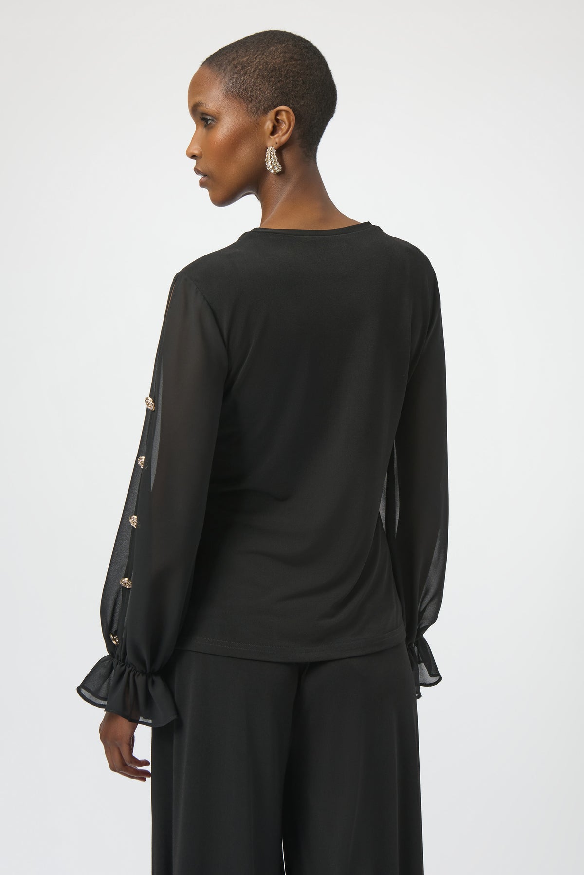 Joseph Ribkoff Moss Crepe &  Chiffon Top in Black 254093
