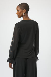 Joseph Ribkoff Moss Crepe &  Chiffon Top in Black 254093